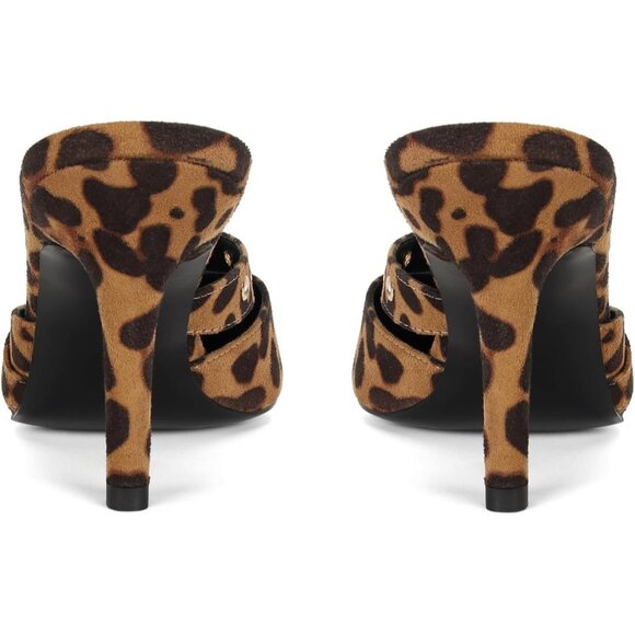 Women's Leopard Print Pointed Closed Toe Dressy Bow Heel Vintage Heeled Mules - Picture 7 of 7